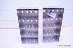 LOT OF 2 STAINLESS STEEL LAB CRYO STORAGE FREEZER RACK CRYOGENIC 9¼ X 5 x 20
