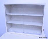 METAL LABORATORY MEDICAL STORAGE CABINET WITH GLASS DOORS 36" X 13" X 30"