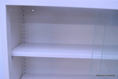 METAL LABORATORY MEDICAL STORAGE CABINET WITH GLASS DOORS 36" X 13" X 30"