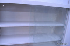 METAL LABORATORY MEDICAL STORAGE CABINET WITH GLASS DOORS 36" X 13" X 30"