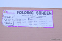 ARKOTEX FOLDING SCREEN POLISHED TUBULAR ALUMINUM WHITE VINYL PANELS 2600-3
