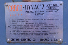 CENTRAL SCIENTIFIC CENCO HYVAC 7 VACUUM PUMP 91506 GE 5KC42JG2E HP 1/3