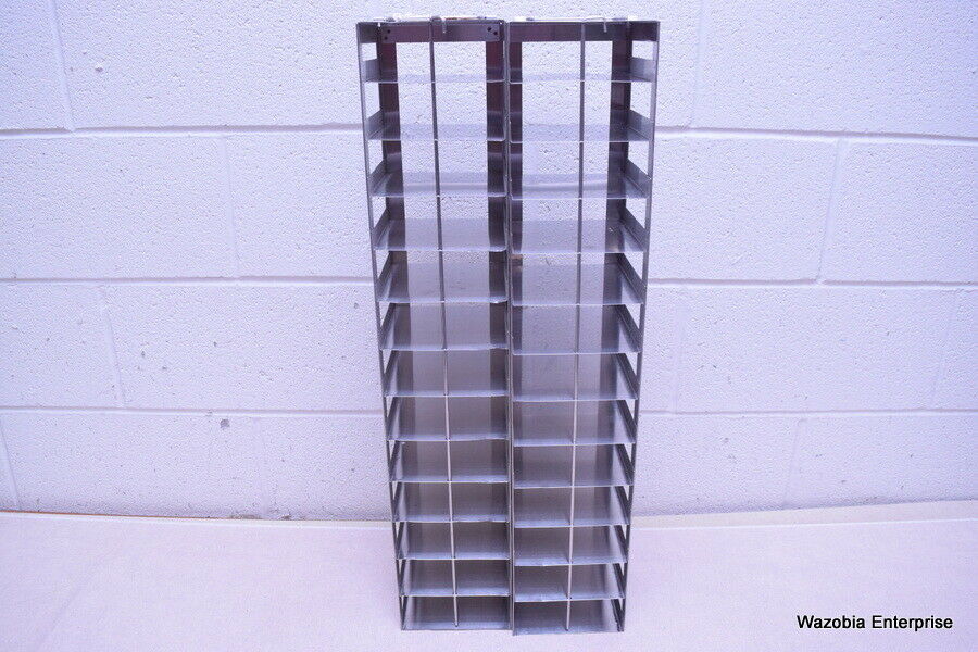 LOT OF 2 STAINLESS STEEL LAB CRYO STORAGE FREEZER RACK CRYOGENIC 5 ½ x5 ¾ x 28 ½