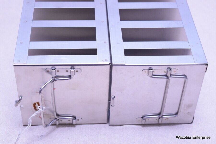 LOT OF 2 STAINLESS STEEL LAB CRYO STORAGE FREEZER RACK CRYOGENIC 5 ½ x5 ¾ x 28 ½