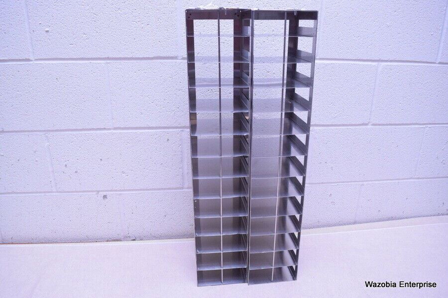 LOT OF 2 STAINLESS STEEL LAB CRYO STORAGE FREEZER RACK CRYOGENIC 5 ½ x5 ¾ x 28 ½