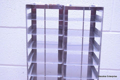 LOT OF 2 STAINLESS STEEL LAB CRYO STORAGE FREEZER RACK CRYOGENIC 5 ½ x5 ¾ x 28 ½