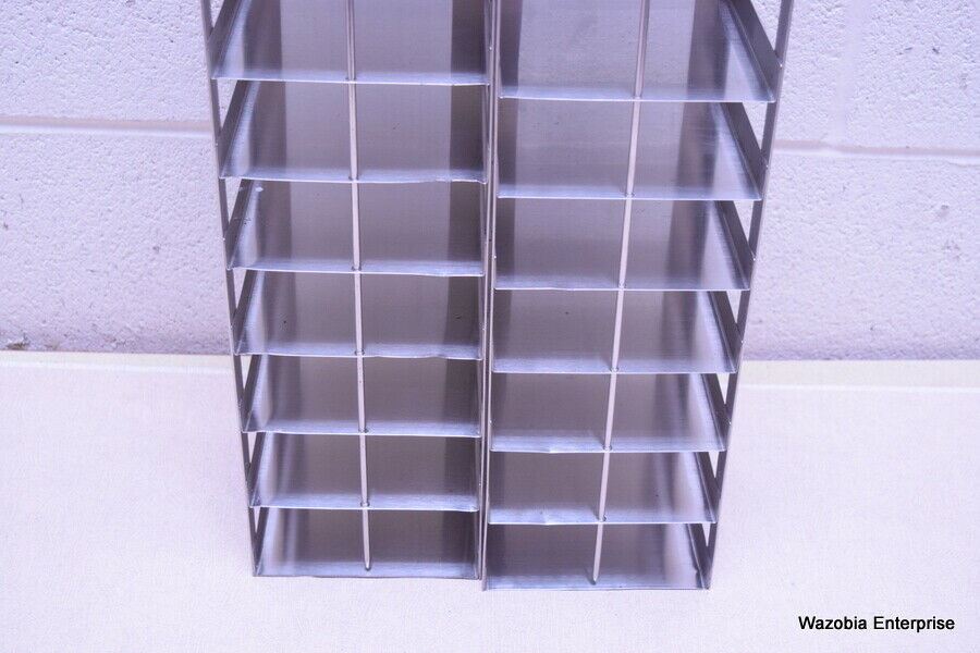 LOT OF 2 STAINLESS STEEL LAB CRYO STORAGE FREEZER RACK CRYOGENIC 5 ½ x5 ¾ x 28 ½