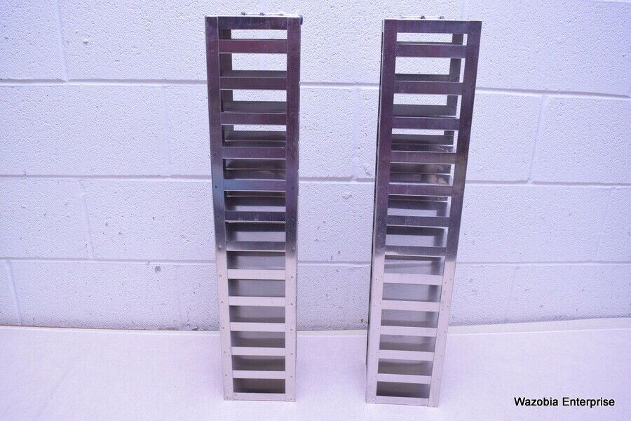 LOT OF 2 STAINLESS STEEL LAB CRYO STORAGE FREEZER RACK CRYOGENIC 5 ½ x5 ¾ x 28 ½