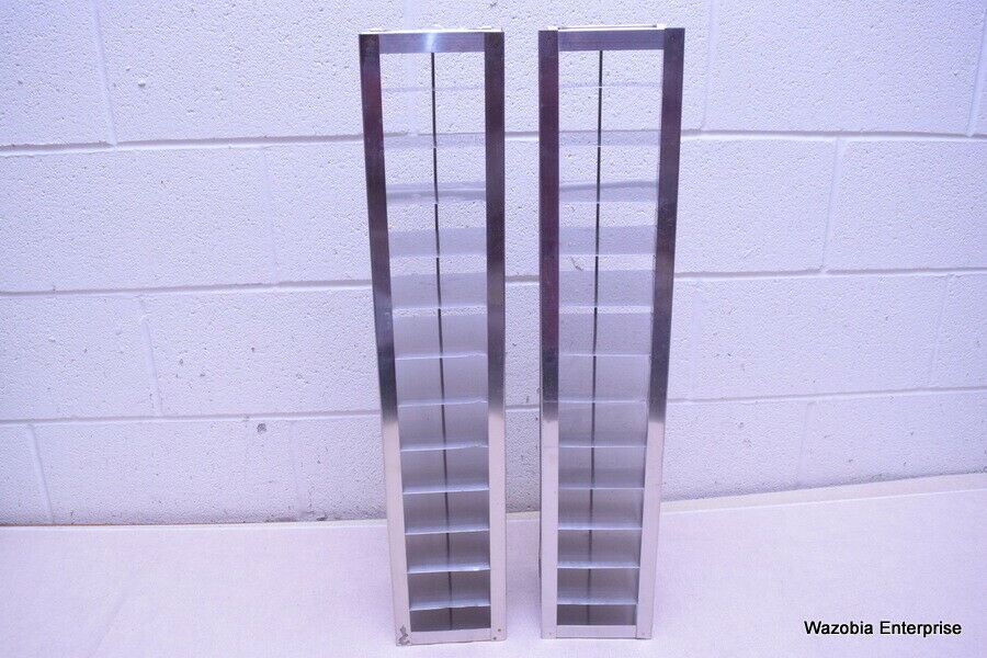 LOT OF 2 STAINLESS STEEL LAB CRYO STORAGE FREEZER RACK CRYOGENIC 5 ½ x5 ¾ x 28 ½