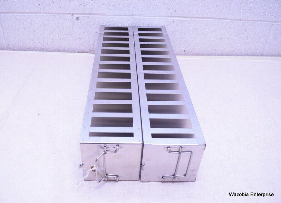 LOT OF 2 STAINLESS STEEL LAB CRYO STORAGE FREEZER RACK CRYOGENIC 5 ½ x5 ¾ x 28 ½