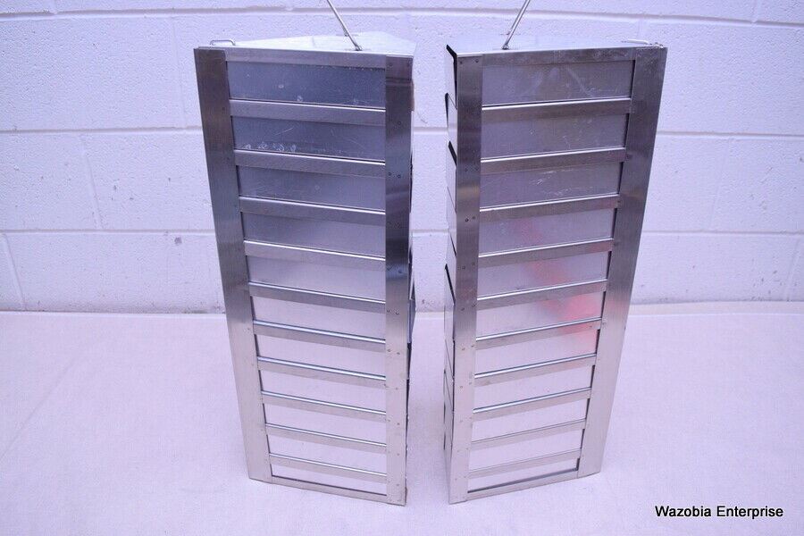 LOT OF 2 STAINLESS STEEL LAB CRYO STORAGE FREEZER RACK CRYOGENIC 8 ¼ x9⅛ x23¼