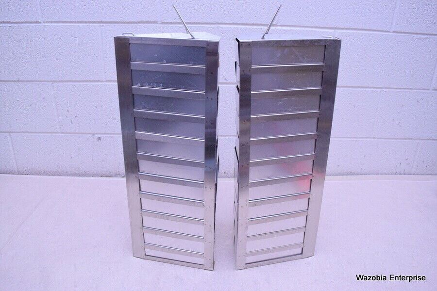 LOT OF 2 STAINLESS STEEL LAB CRYO STORAGE FREEZER RACK CRYOGENIC 8 ¼ x9⅛ x23¼