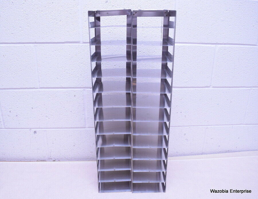LOT OF 2 STAINLESS STEEL LAB CRYO STORAGE FREEZER RACK CRYOGENIC 5 ½ x 5 ½ x 28