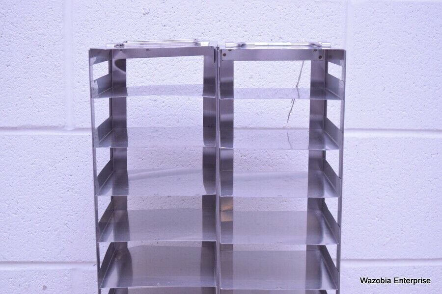 LOT OF 2 STAINLESS STEEL LAB CRYO STORAGE FREEZER RACK CRYOGENIC 5 ½ x 5 ½ x 28