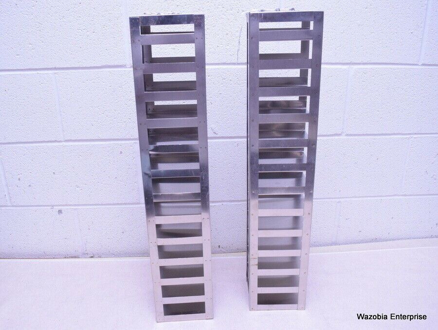 LOT OF 2 STAINLESS STEEL LAB CRYO STORAGE FREEZER RACK CRYOGENIC 5 ½ x 5 ½ x 28