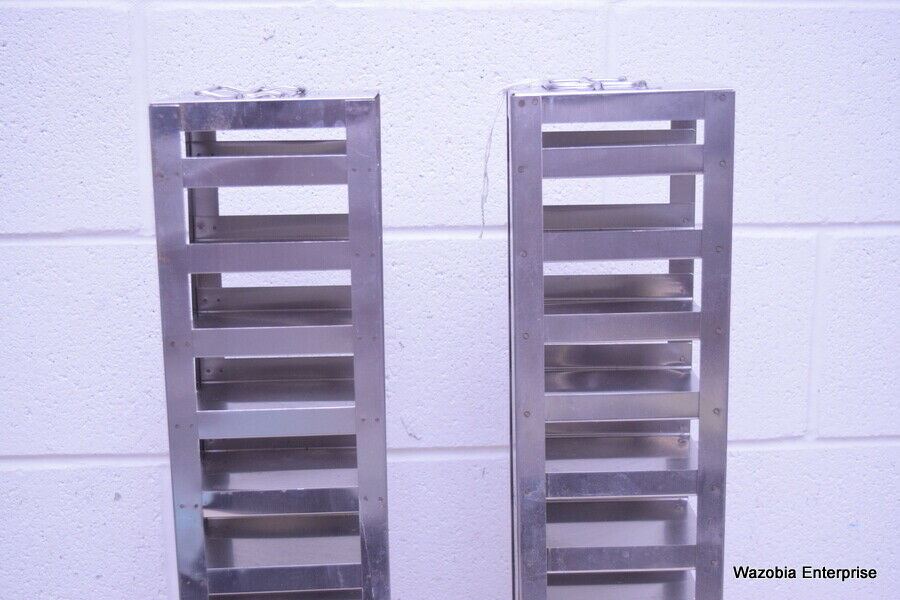 LOT OF 2 STAINLESS STEEL LAB CRYO STORAGE FREEZER RACK CRYOGENIC 5 ½ x 5 ½ x 28