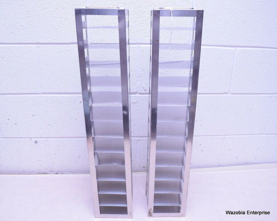 LOT OF 2 STAINLESS STEEL LAB CRYO STORAGE FREEZER RACK CRYOGENIC 5 ½ x 5 ½ x 28