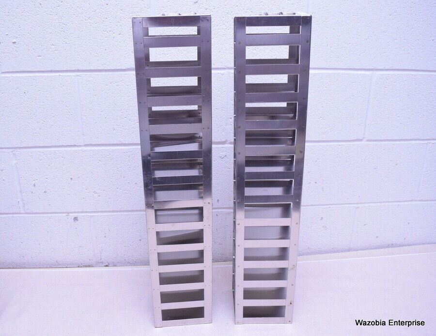 LOT OF 2 STAINLESS STEEL LAB CRYO STORAGE FREEZER RACK CRYOGENIC 5 ½ x 5 ½ x 28