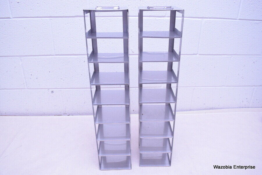 LOT OF 2 STAINLESS STEEL LAB CRYO STORAGE FREEZER RACK CRYOGENIC 5½ X 5½  x 25¾