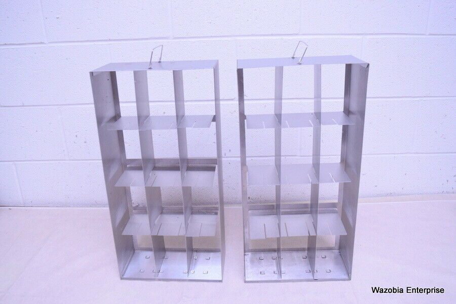 LOT OF 2 STAINLESS STEEL LAB CRYO STORAGE FREEZER RACK CRYOGENIC 11 X 5½ x  22¼