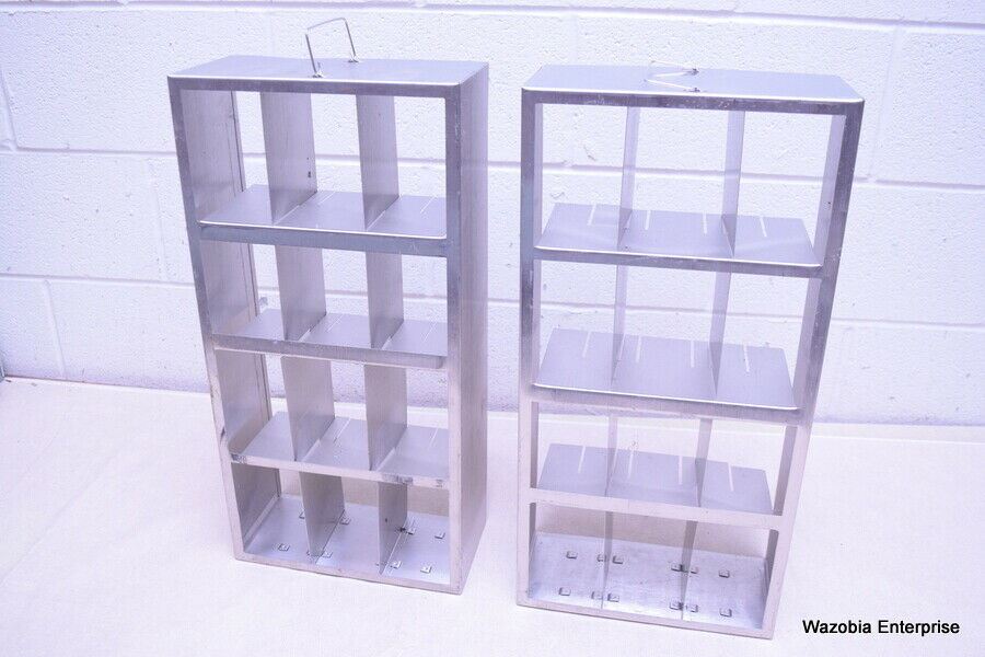 LOT OF 2 STAINLESS STEEL LAB CRYO STORAGE FREEZER RACK CRYOGENIC 11 X 5½ x  22¼