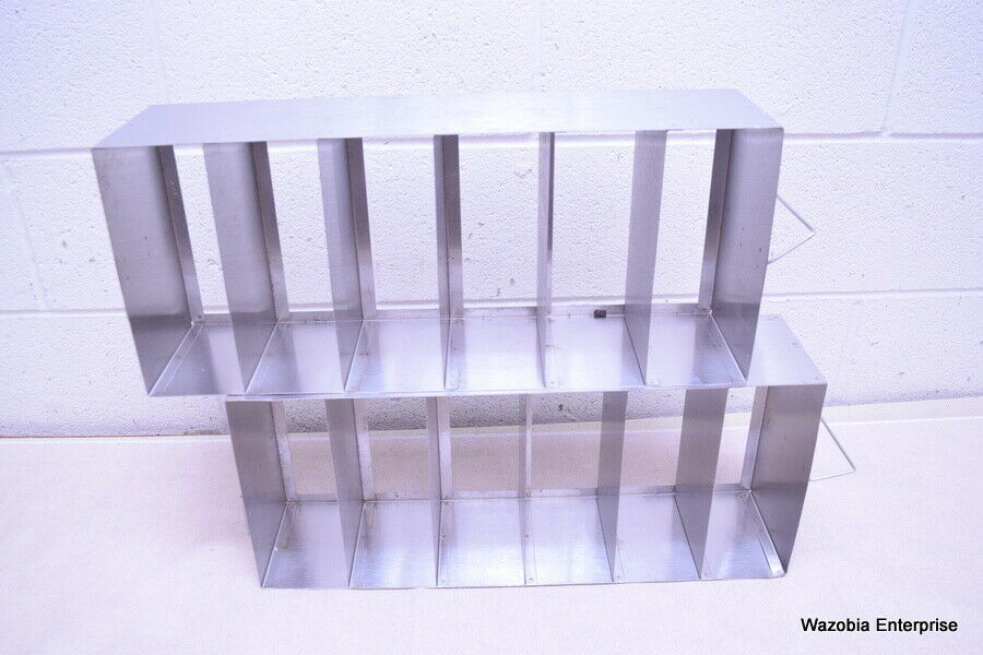 LOT OF 2 STAINLESS STEEL LAB CRYO STORAGE FREEZER RACK CRYOGENIC 21½ X 5½ x 9¼