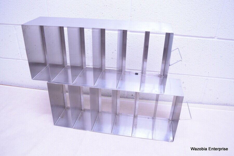 LOT OF 2 STAINLESS STEEL LAB CRYO STORAGE FREEZER RACK CRYOGENIC 21½ X 5½ x 9¼