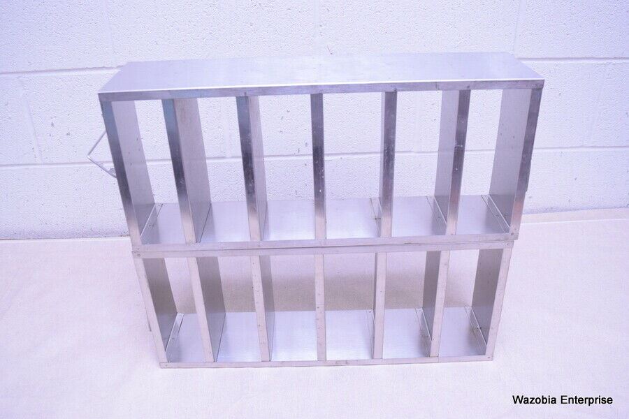 LOT OF 2 STAINLESS STEEL LAB CRYO STORAGE FREEZER RACK CRYOGENIC 21½ X 5½ x 9¼