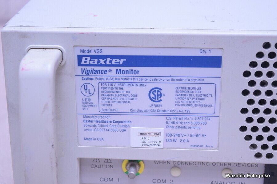 BAXTER EDWARDS LIFESCIENCE VIGILANCE MONITOR  MODEL VGS