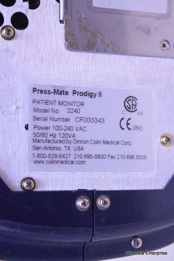 COLIN PRODIGY PRESS MATE II 2240 PATIENT VITAL SIGNS MONITOR