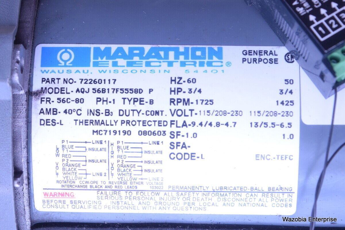 MARATHON ELECTRIC MODEL AQJ 56B17F5558D TRIVAC LEYBOLD VACUUM TYPE D8B