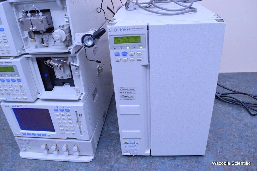 SHIMADZU LIQUID CHROMATOGRAPH HPLC SYSTEM LC-10AT VP SPD-10A SCL-10A CTO-10A DGU