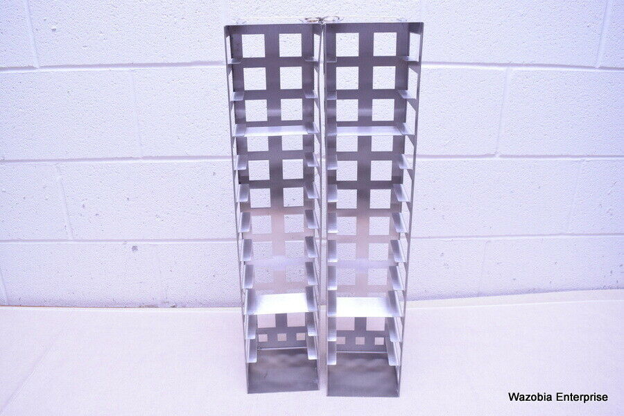 LOT OF 2 STAINLESS STEEL LAB CRYO STORAGE FREEZER RACK CRYOGENIC 5½ x 5½ x 26½