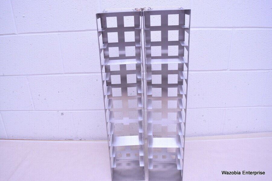 LOT OF 2 STAINLESS STEEL LAB CRYO STORAGE FREEZER RACK CRYOGENIC 5½ x 5½ x 26½