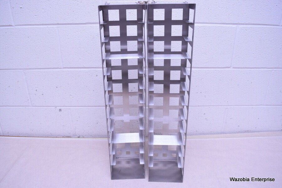 LOT OF 2 STAINLESS STEEL LAB CRYO STORAGE FREEZER RACK CRYOGENIC 5½ x 5½ x 26½