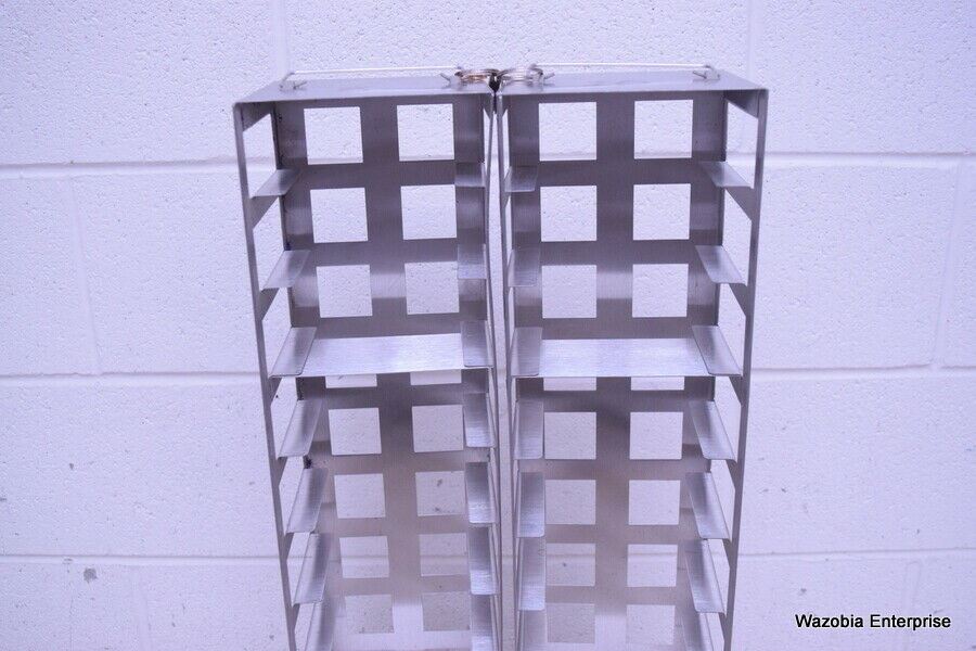 LOT OF 2 STAINLESS STEEL LAB CRYO STORAGE FREEZER RACK CRYOGENIC 5½ x 5½ x 26½