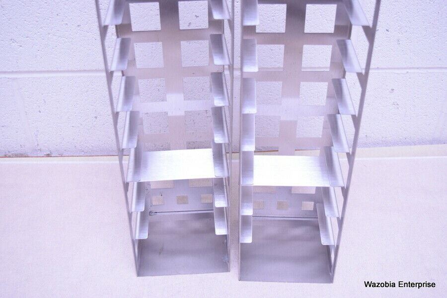 LOT OF 2 STAINLESS STEEL LAB CRYO STORAGE FREEZER RACK CRYOGENIC 5½ x 5½ x 26½