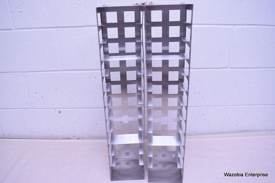 LOT OF 2 STAINLESS STEEL LAB CRYO STORAGE FREEZER RACK CRYOGENIC 5½ x 5½ x 26½