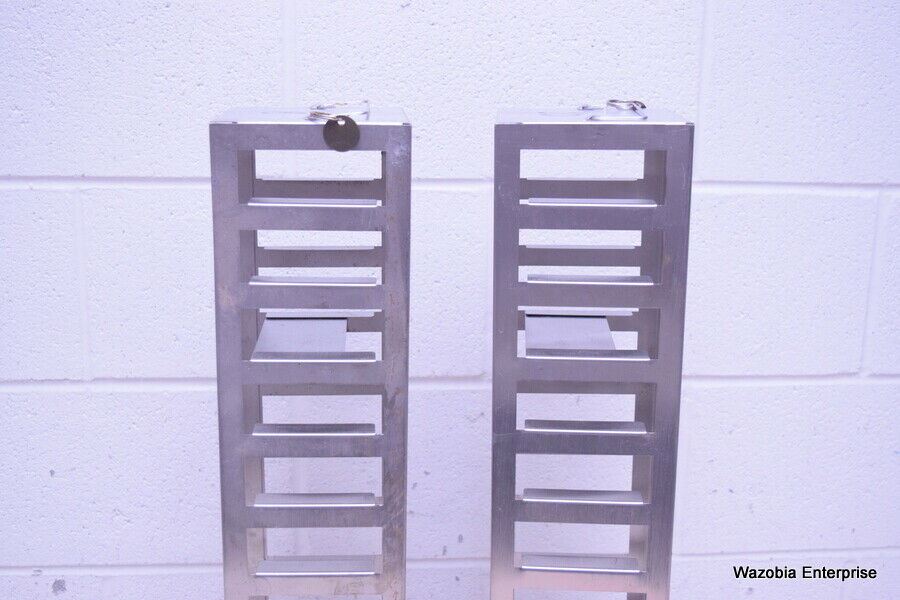 LOT OF 2 STAINLESS STEEL LAB CRYO STORAGE FREEZER RACK CRYOGENIC 5½ x 5½ x 26½