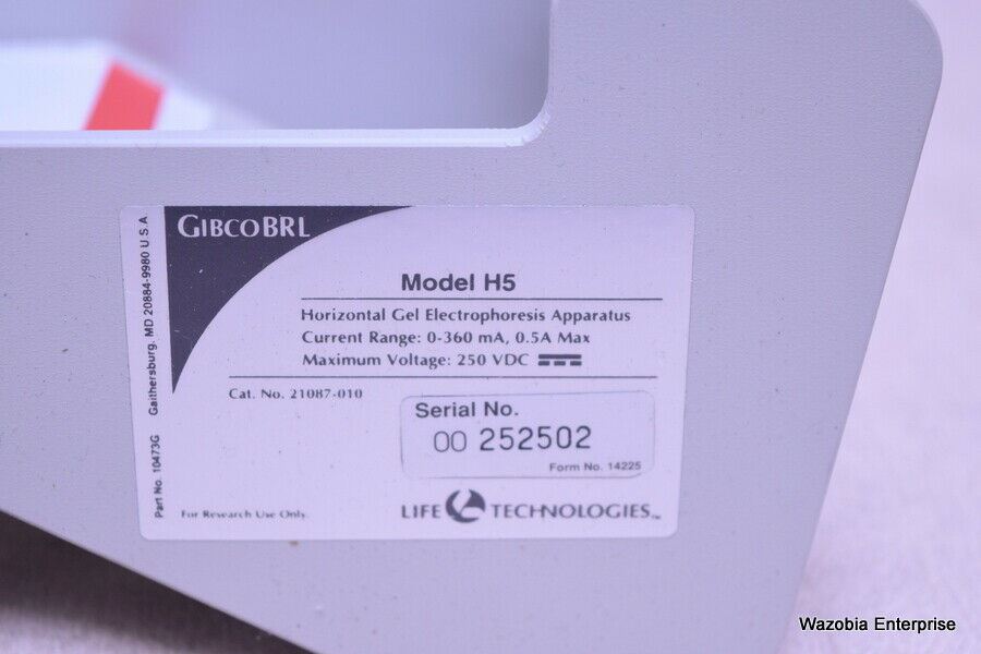 LIFE TECHNOLOGIES GIBCO BRL MODEL H5 HORIZONTAL GEL ELECTROPHORESIS APPARATUS