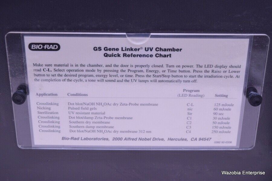 BIO RAD GS GENE LINKER UV CHAMBER UV IRRADIATION