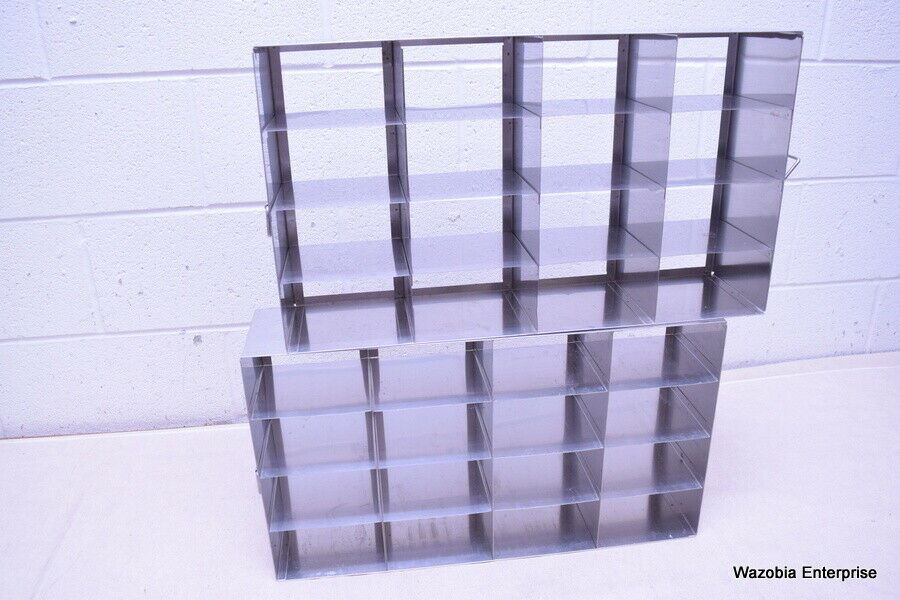 LOT OF 2 STAINLESS STEEL LAB CRYO STORAGE FREEZER RACK CRYOGENIC 22⅛ x 5¼ x 12¾