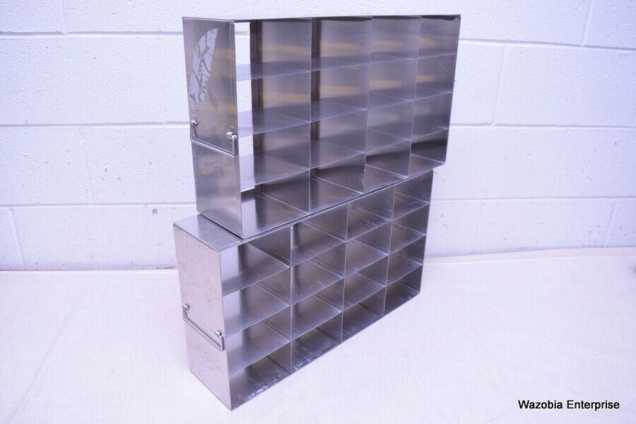 LOT OF 2 STAINLESS STEEL LAB CRYO STORAGE FREEZER RACK CRYOGENIC 22⅛ x 5¼ x 12¾