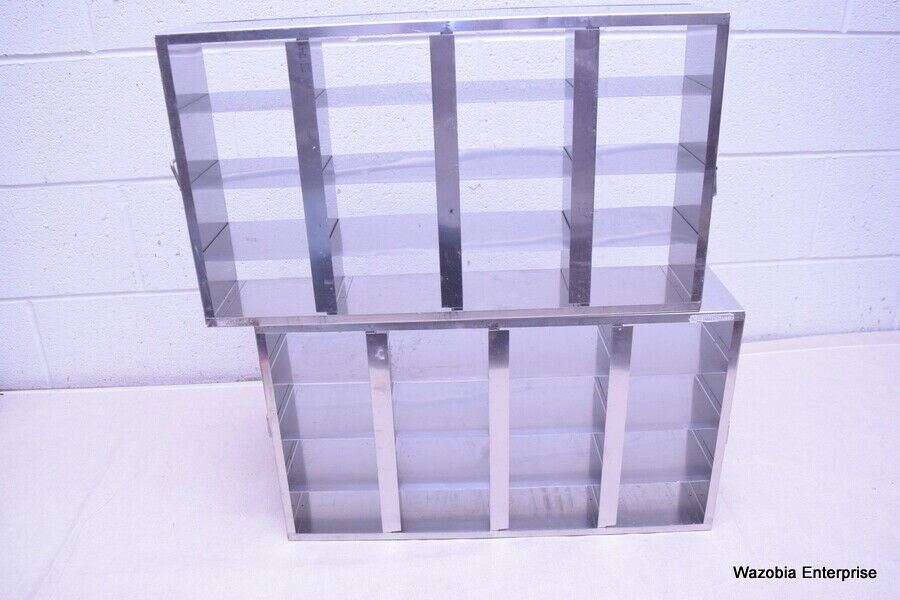 LOT OF 2 STAINLESS STEEL LAB CRYO STORAGE FREEZER RACK CRYOGENIC 22⅛ x 5¼ x 12¾