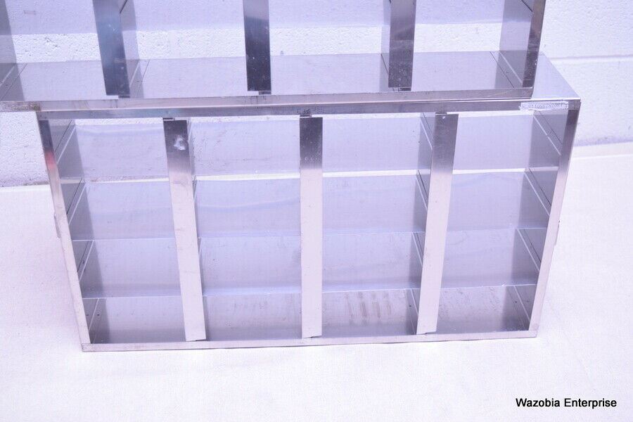 LOT OF 2 STAINLESS STEEL LAB CRYO STORAGE FREEZER RACK CRYOGENIC 22⅛ x 5¼ x 12¾
