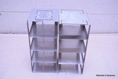 LOT OF 2 STAINLESS STEEL LAB CRYO STORAGE FREEZER RACK CRYOGENIC 5 ½ x 5 ½ x 13