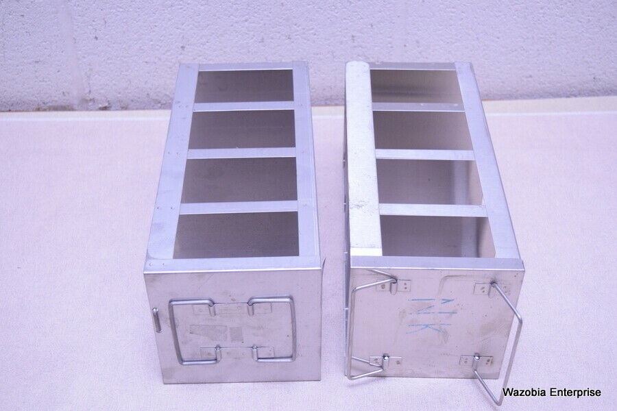 LOT OF 2 STAINLESS STEEL LAB CRYO STORAGE FREEZER RACK CRYOGENIC 5 ½ x 5 ½ x 13