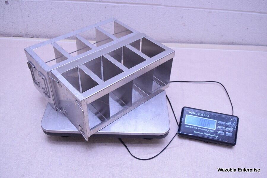 LOT OF 2 STAINLESS STEEL LAB CRYO STORAGE FREEZER RACK CRYOGENIC 5 ½ x 5 ½ x 13
