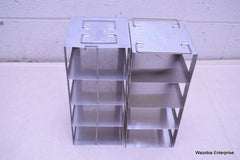 LOT OF 2 STAINLESS STEEL LAB CRYO STORAGE FREEZER RACK CRYOGENIC 5 ½ x 5 ½ x 13