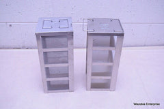 LOT OF 2 STAINLESS STEEL LAB CRYO STORAGE FREEZER RACK CRYOGENIC 5 ½ x 5 ½ x 13